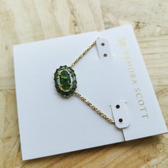 NEW Kendra Scott Elisa Crystal Frame Kelly Green Short Necklace Gold - Picture 4 of 5